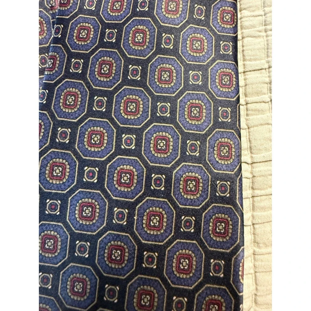 Vintage Italy 100% Silk Handmade USA  Club Room Navy Blue Geometric Medallion